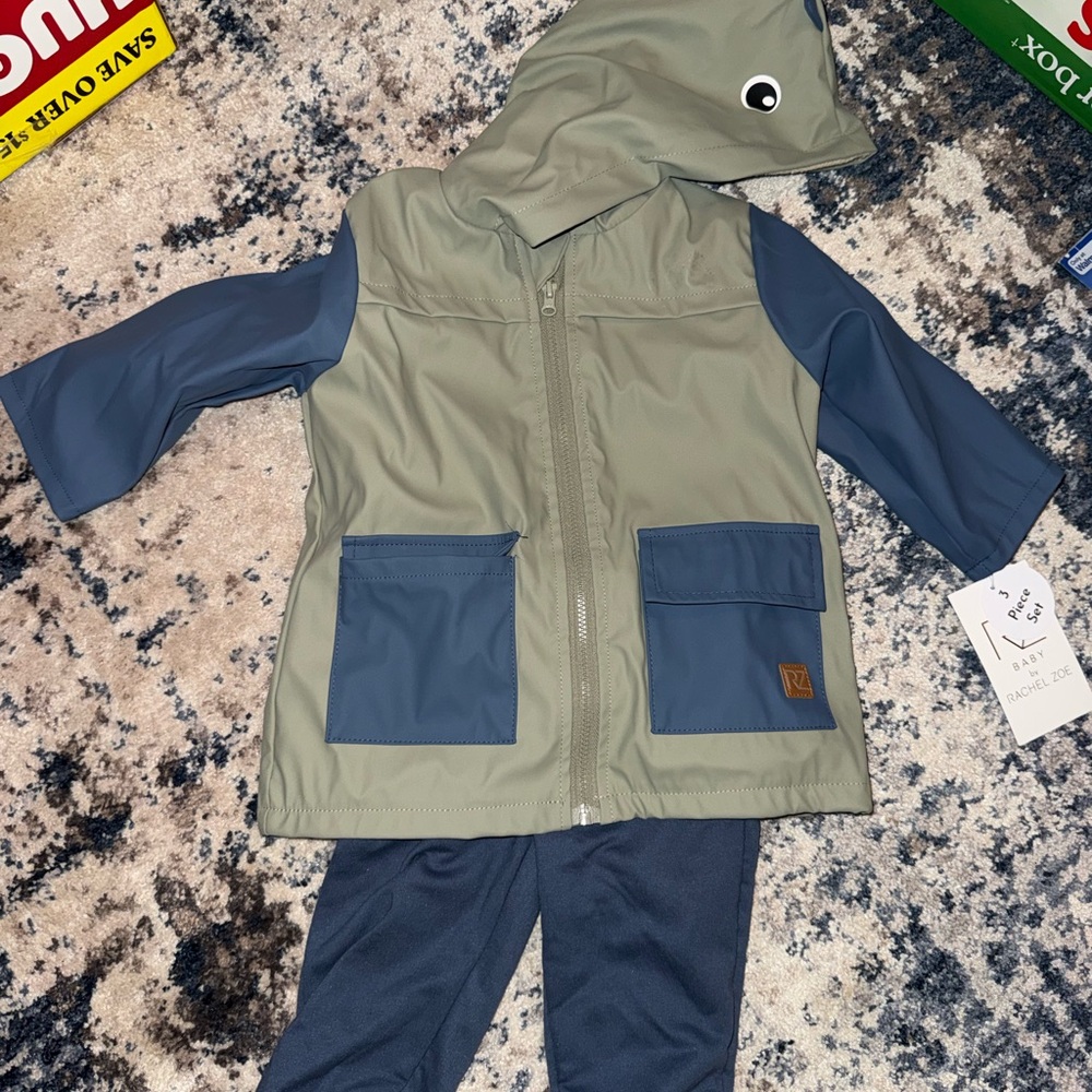 Kids' Green and Blue Dino Raincoat Set